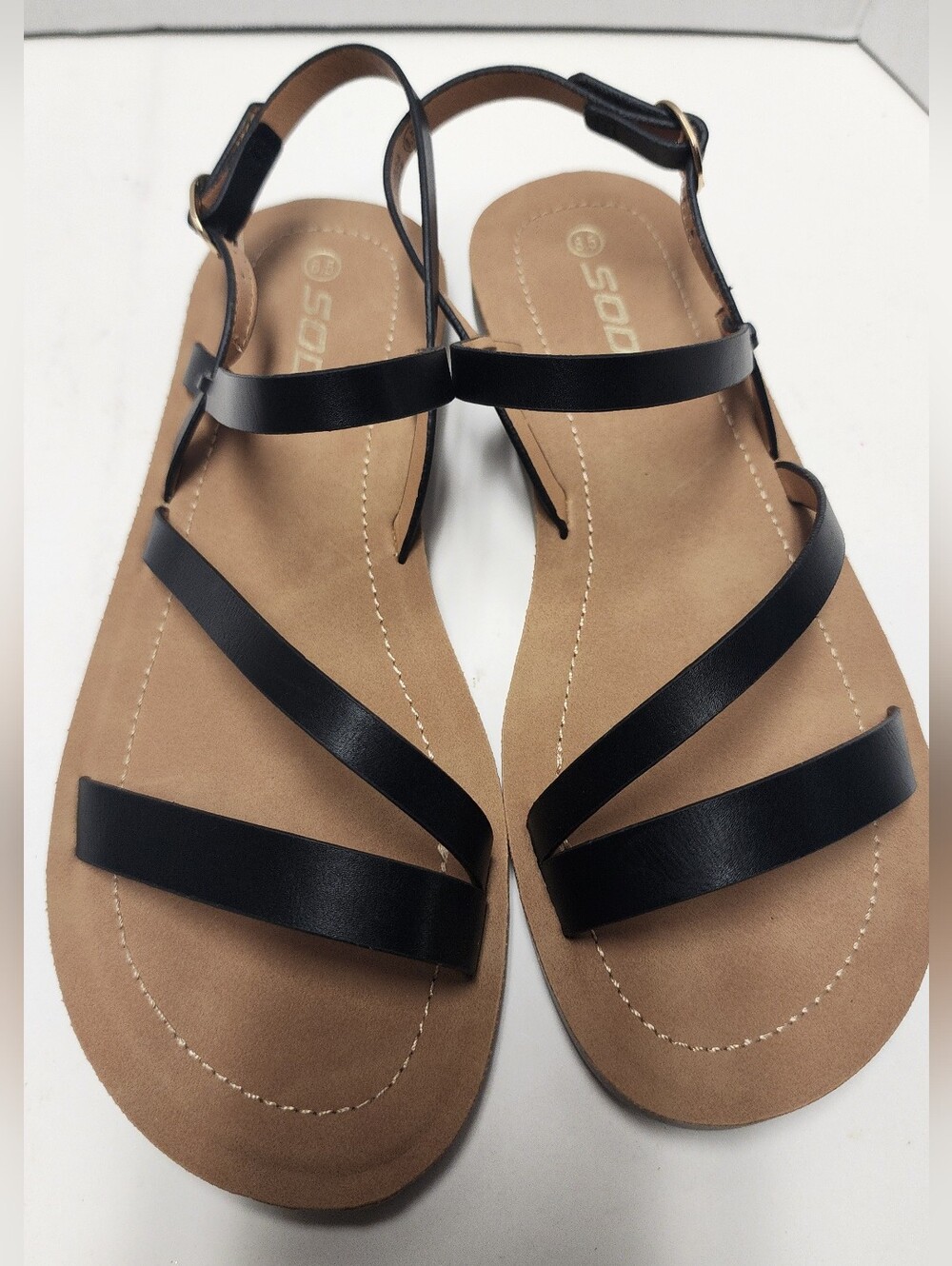 8.5 Women’s Sandals Shoes Black Ankle Thin Strap Adjustable Buckle New